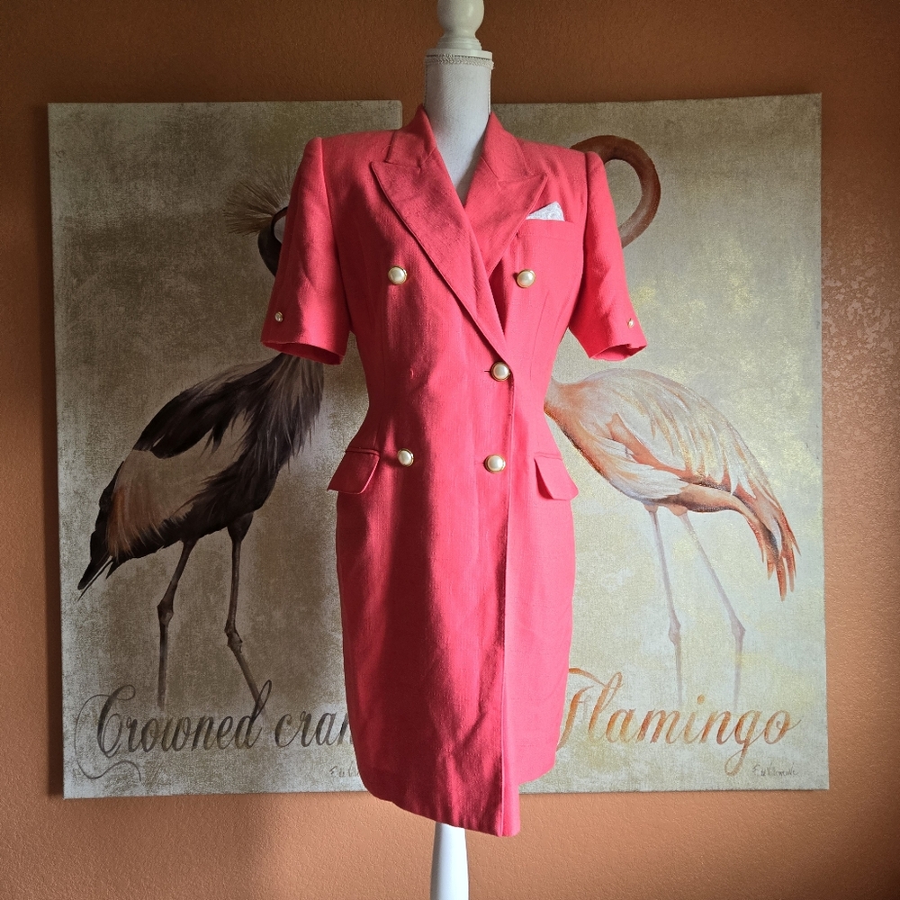 Vintage Atrium Collection Dress Faux Pearl Button Front Coral 12
